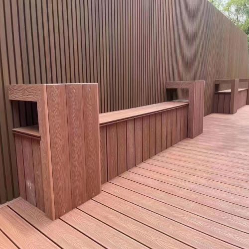 杭州庭院木塑地板围栏坐凳整体施工